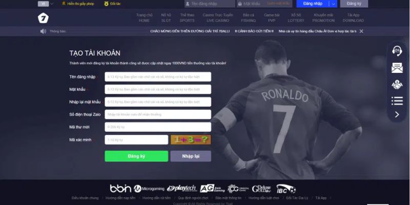 Đăng ký 7ball đơn giản tại website theo 3 bước